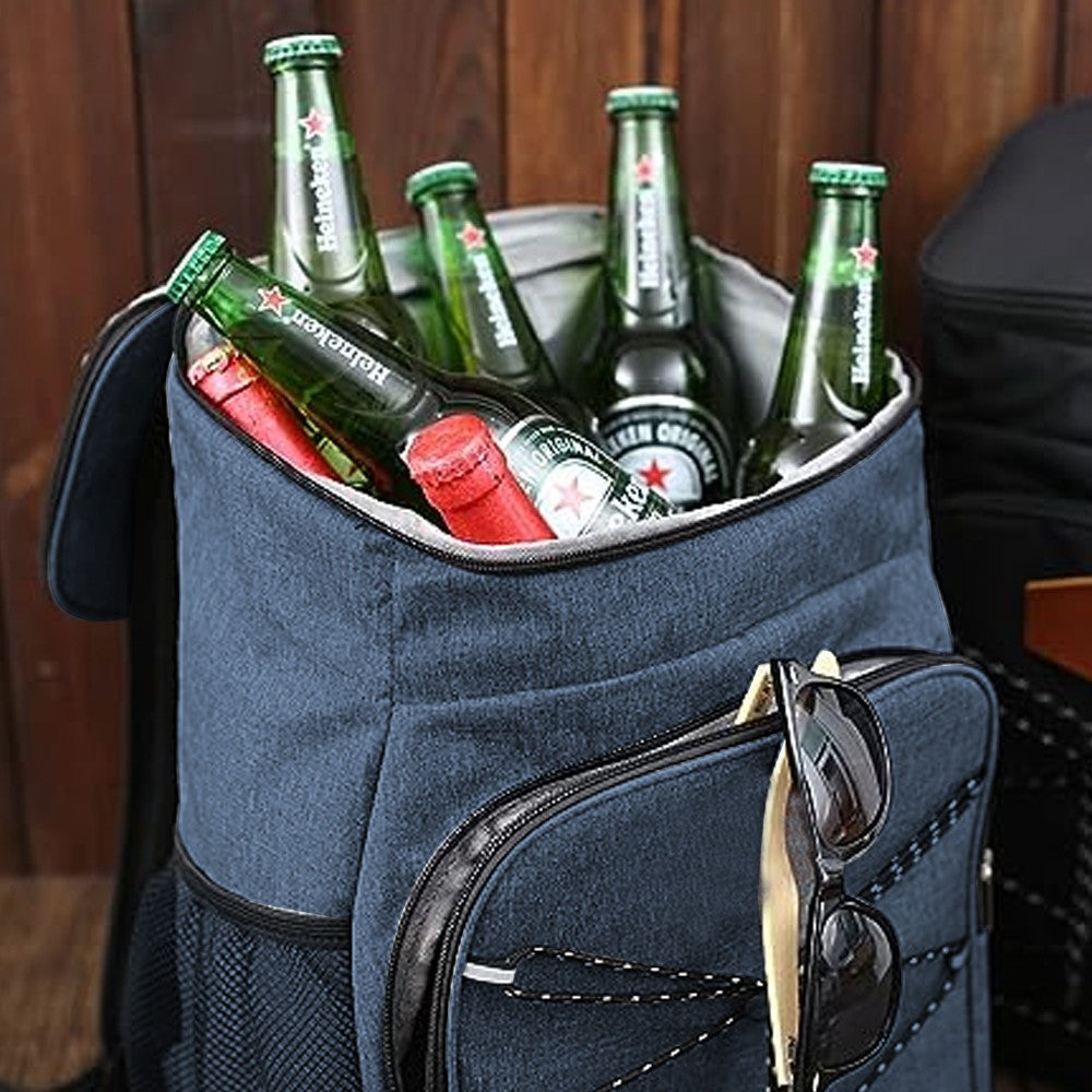 Water-resistant Insulated Cooling Backpack Picnic Camping Cooler Bag Navy Blue