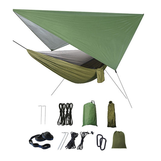 Camping Hammock with Mosquito Net Rain Fly Tarp Portable Single Hammock for Outdoor Activities Army Green