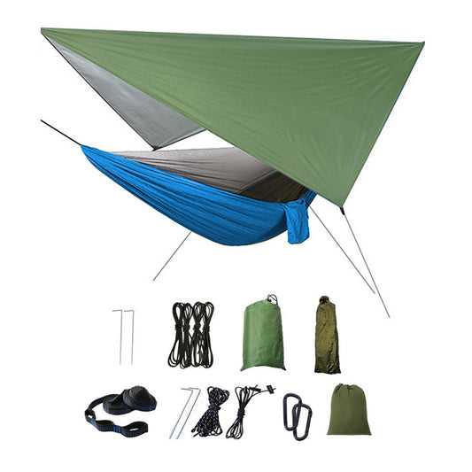 Camping Hammock with Mosquito Net Rain Fly Tarp Portable Single Hammock for Outdoor Activities Blue