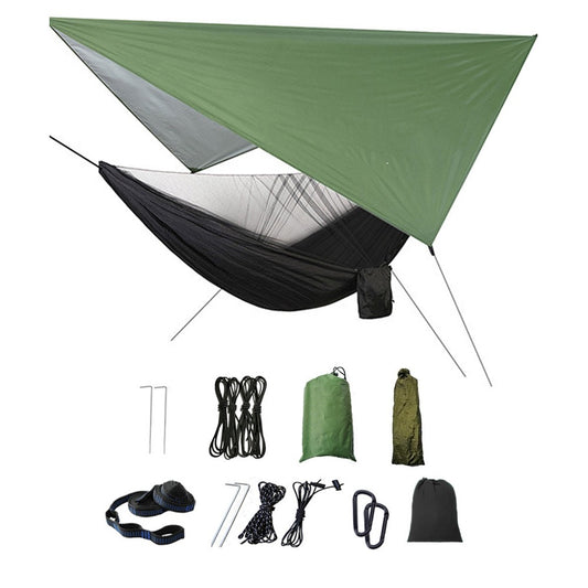 Camping Hammock with Mosquito Net Rain Fly Tarp Portable Single Hammock for Outdoor Activities Black