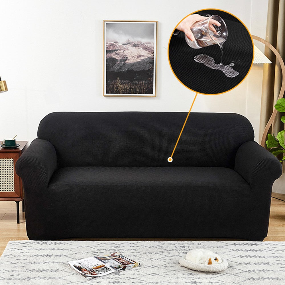 For 2-Seater Water-Repellent Sofa Cover Stretch Couch Cover Slipcover Furniture Protector Black