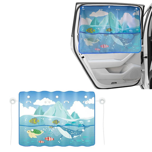 1Pc Car Rear Window Sun Shade for Baby Car Window Curtain with Net Pocket Blue