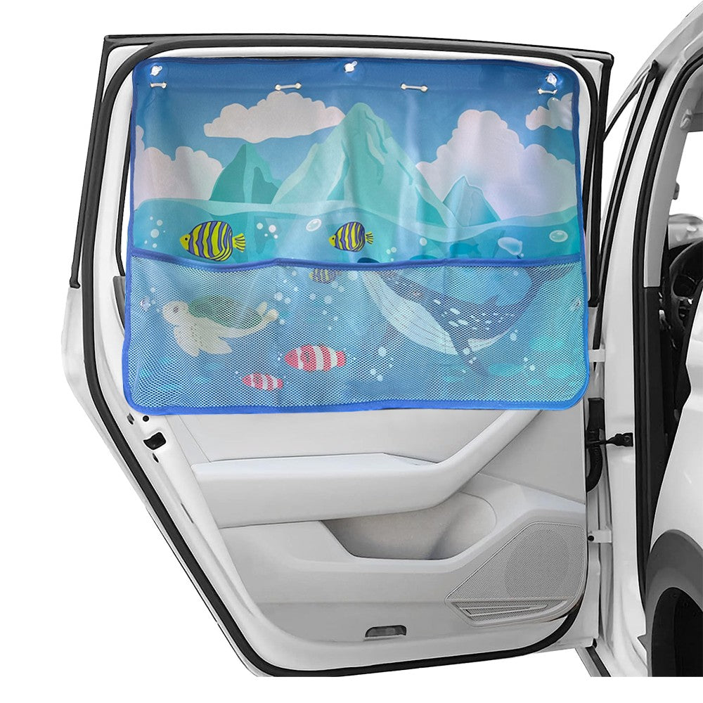 2Pcs Car Rear Window Sun Shade for Baby Car Window Curtain with Net Pocket Blue