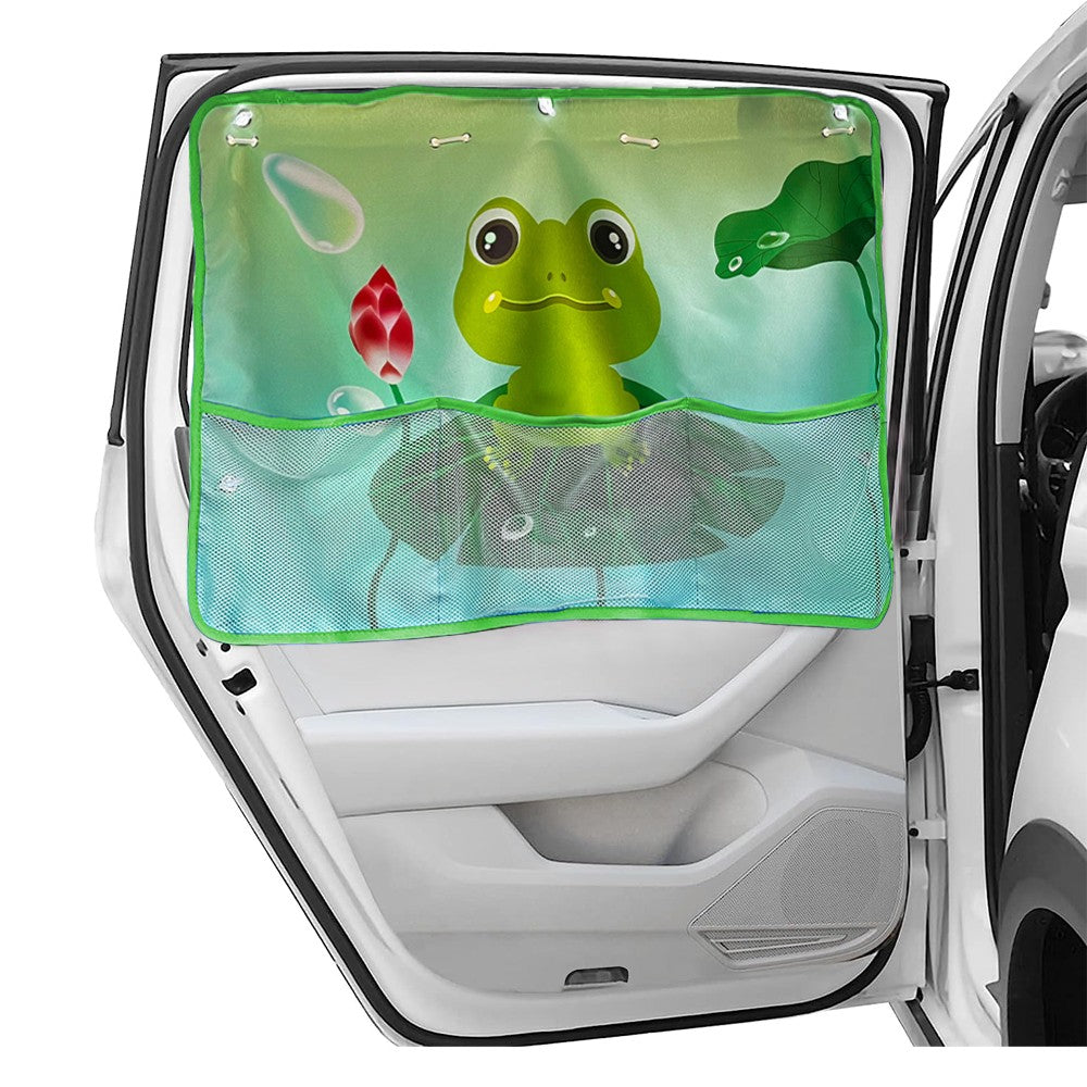 2Pcs Car Rear Window Sun Shade for Baby Car Window Curtain with Net Pocket Green