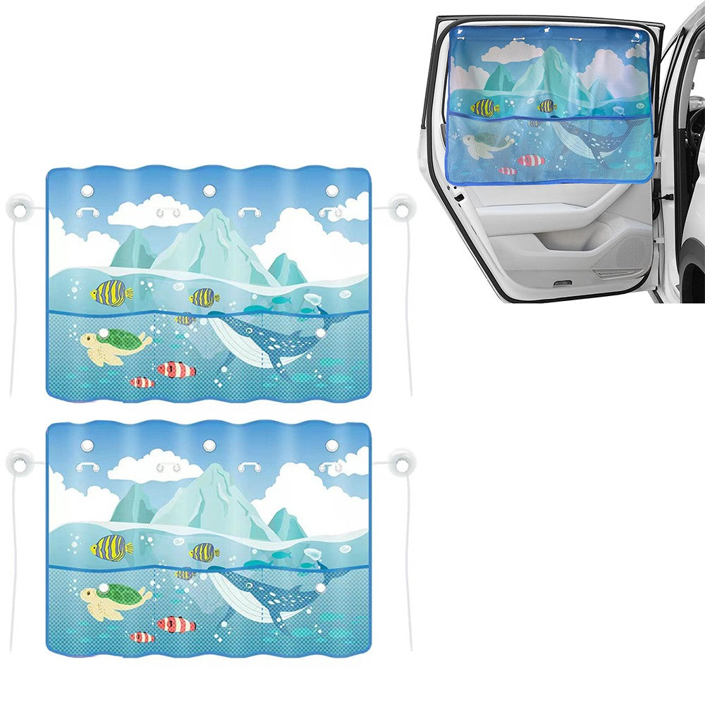 2Pcs Car Rear Window Sun Shade for Baby Car Window Curtain with Net Pocket Blue