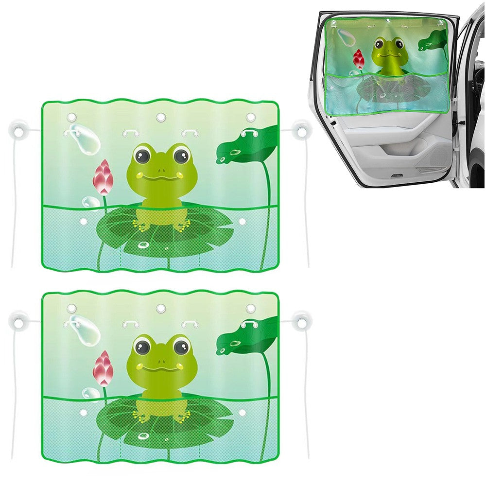 2Pcs Car Rear Window Sun Shade for Baby Car Window Curtain with Net Pocket Green