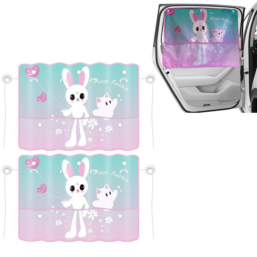 2Pcs Car Rear Window Sun Shade for Baby Car Window Curtain with Net Pocket Pink