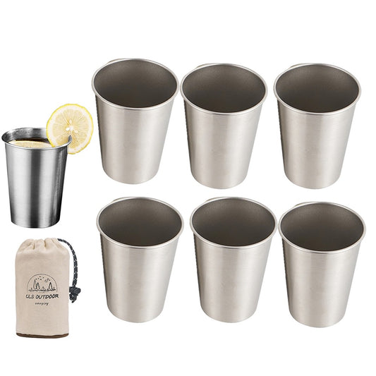 6Pcs 350ml Reusable Stainless Steel Pint Cups Drinking Cups for Outdoor Camping