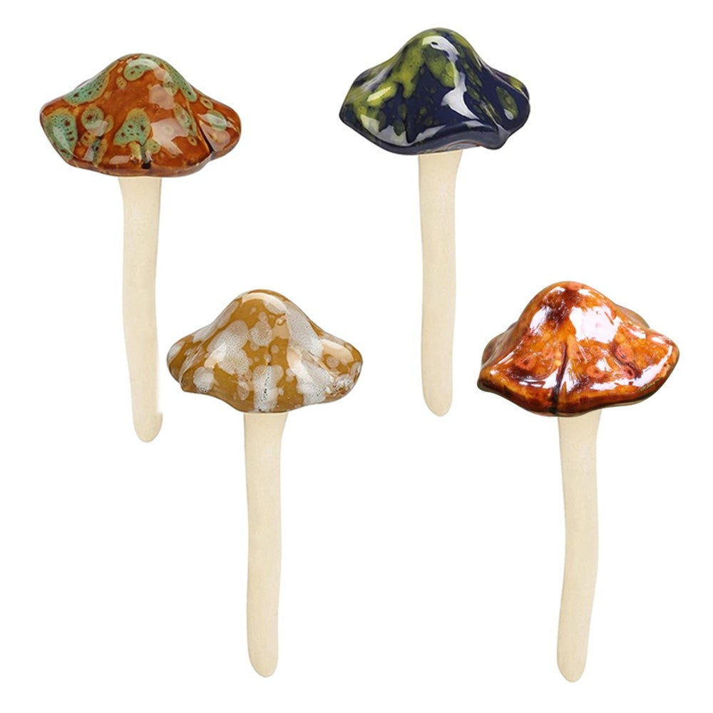 4Pcs Ceramic Mushroom Statue Figurine Potted Ornaments Garden Decor