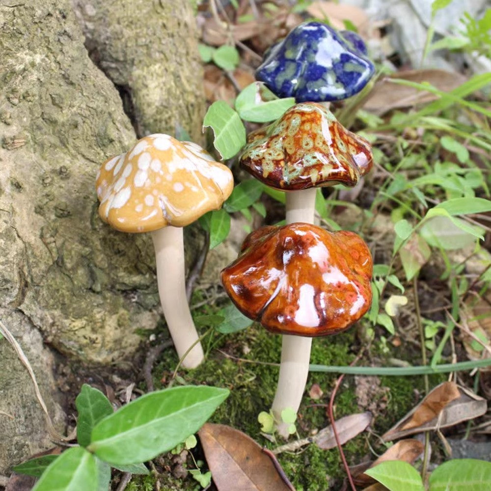 8Pcs Ceramic Mushroom Statue Figurine Potted Ornaments Garden Decor
