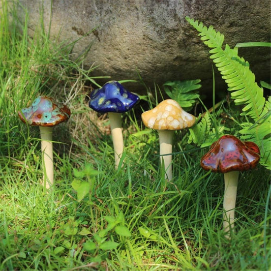 8Pcs Ceramic Mushroom Statue Figurine Potted Ornaments Garden Decor
