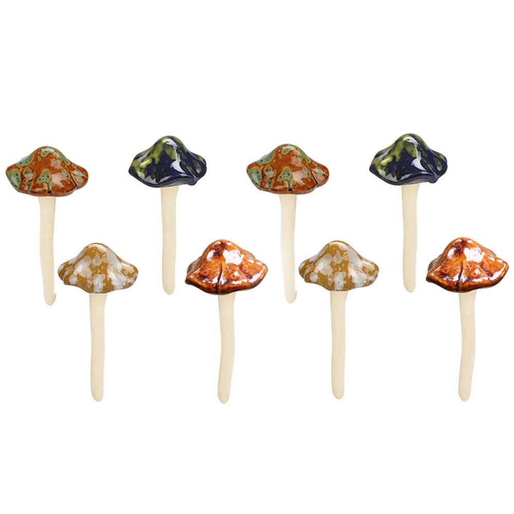 8Pcs Ceramic Mushroom Statue Figurine Potted Ornaments Garden Decor