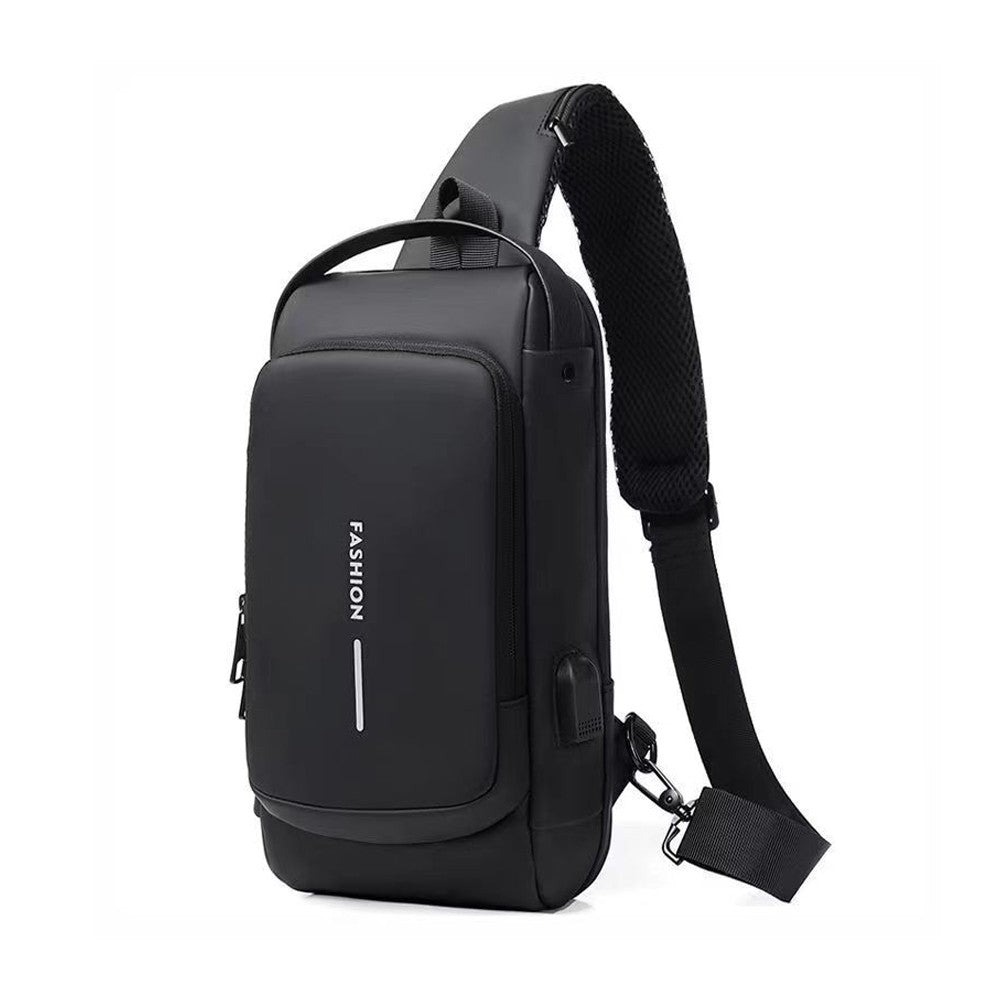 Mens Water-Resistant Anti-Theft Lock Sling Chest Bag with USB Charge Port Crossbody Black