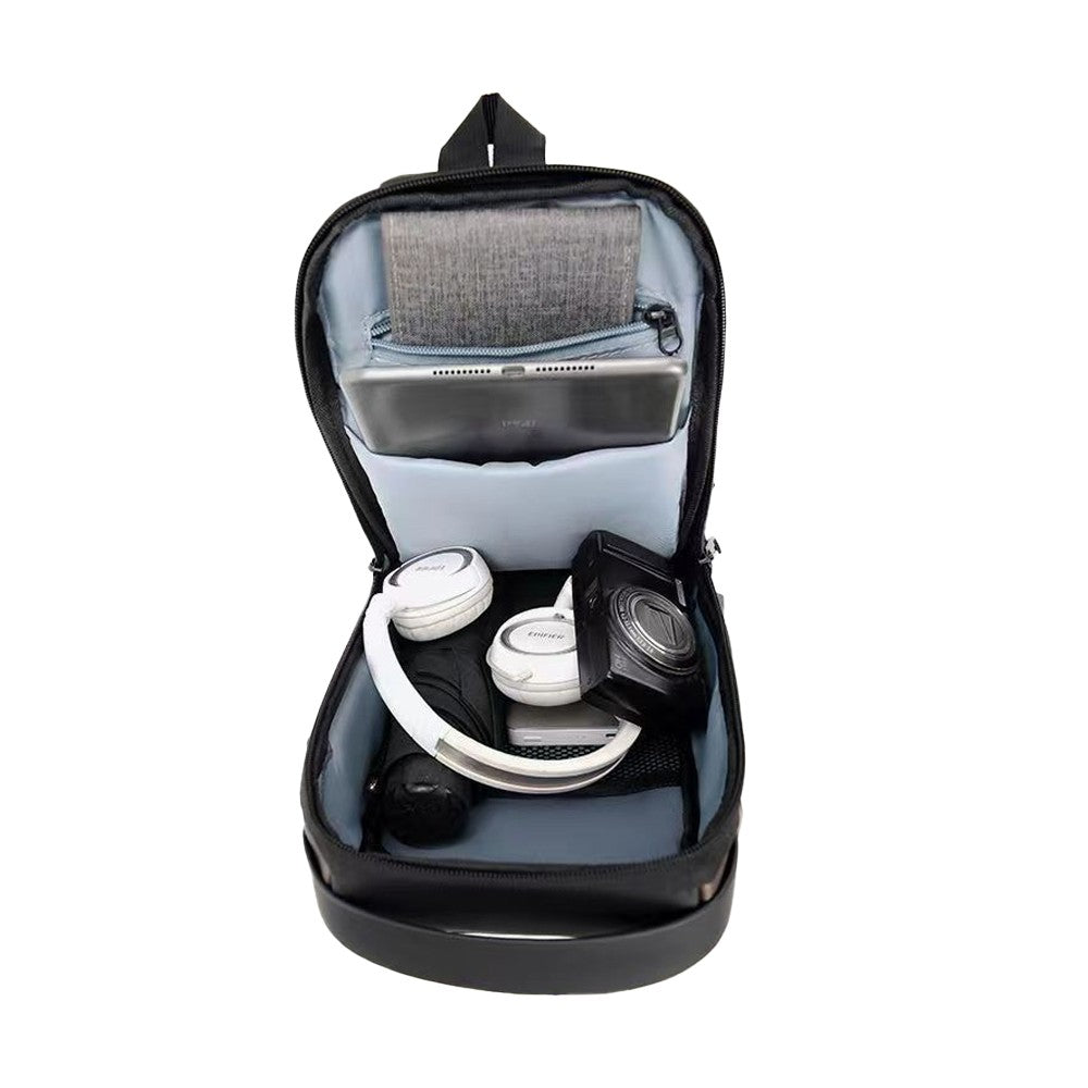 Mens Water-Resistant Anti-Theft Lock Sling Chest Bag with USB Charge Port Crossbody Black