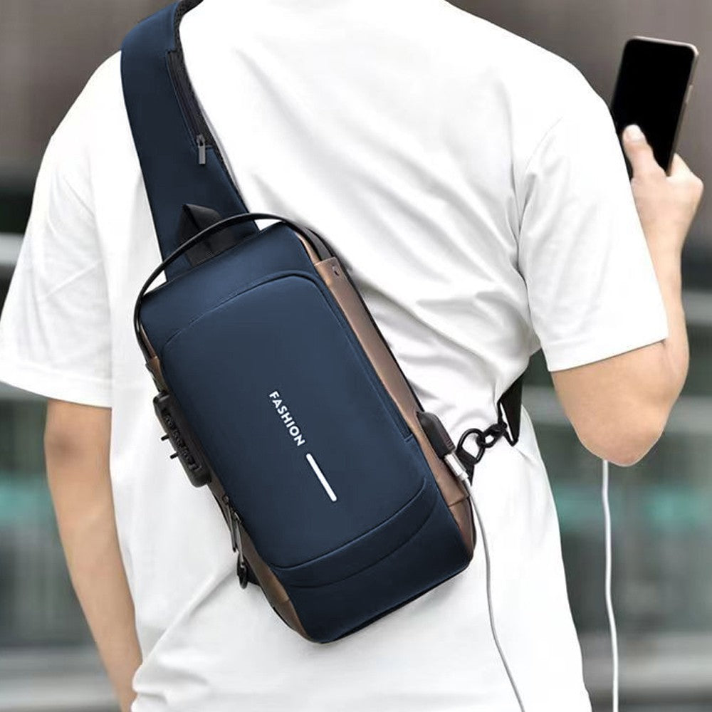 Mens Anti-theft Sling Bag Crossbody Bag Chest Bag Shoulder Bag with Combination Lock Blue