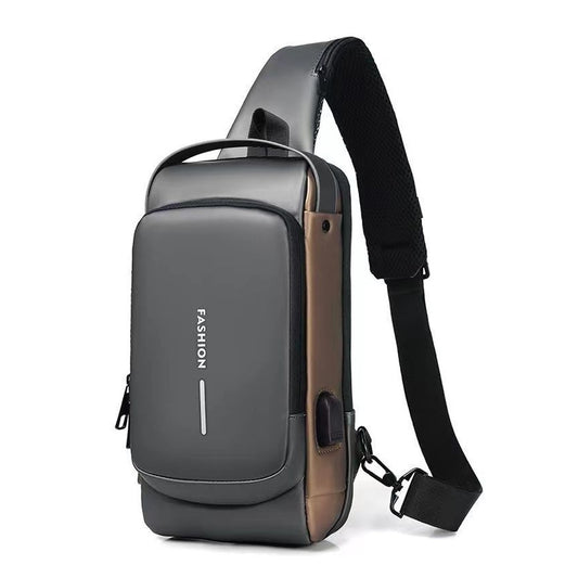 Mens Anti-theft Sling Bag Crossbody Bag Chest Bag Shoulder Bag with Combination Lock Grey