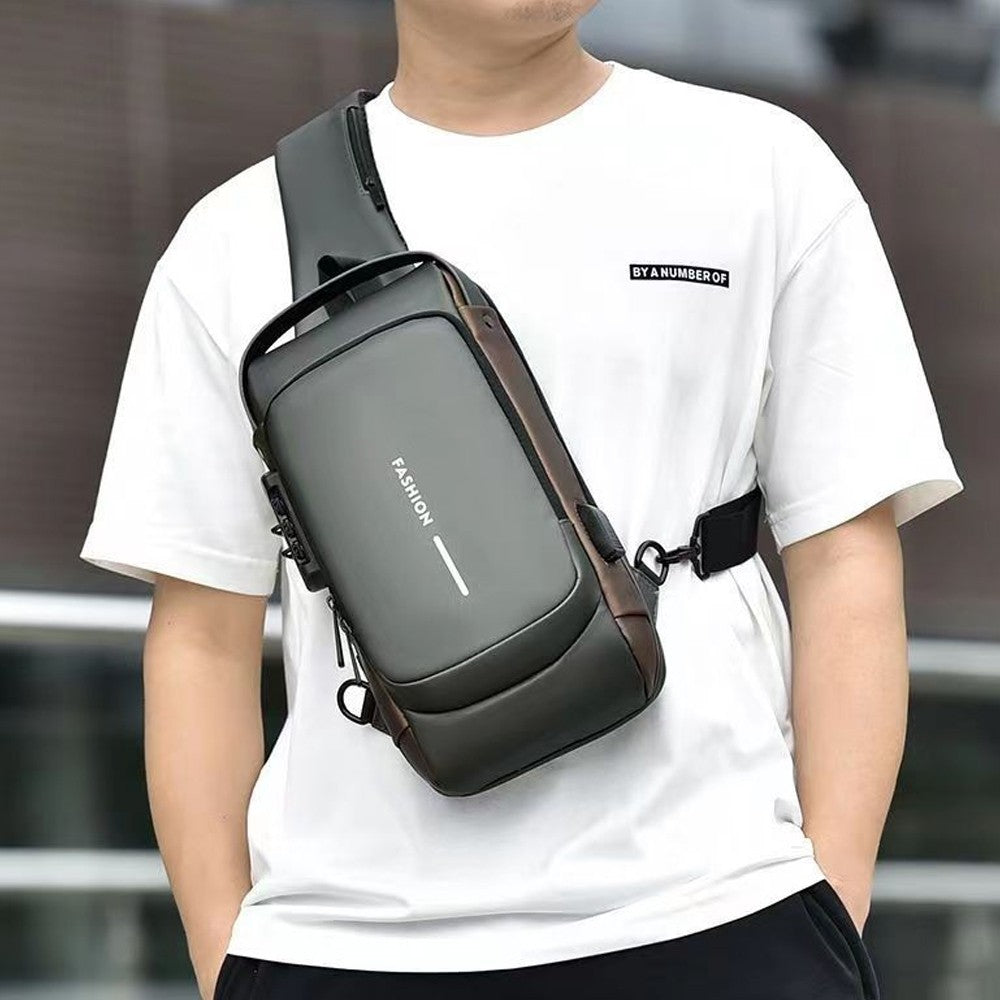 Mens Anti-theft Sling Bag Crossbody Bag Chest Bag Shoulder Bag with Combination Lock Grey