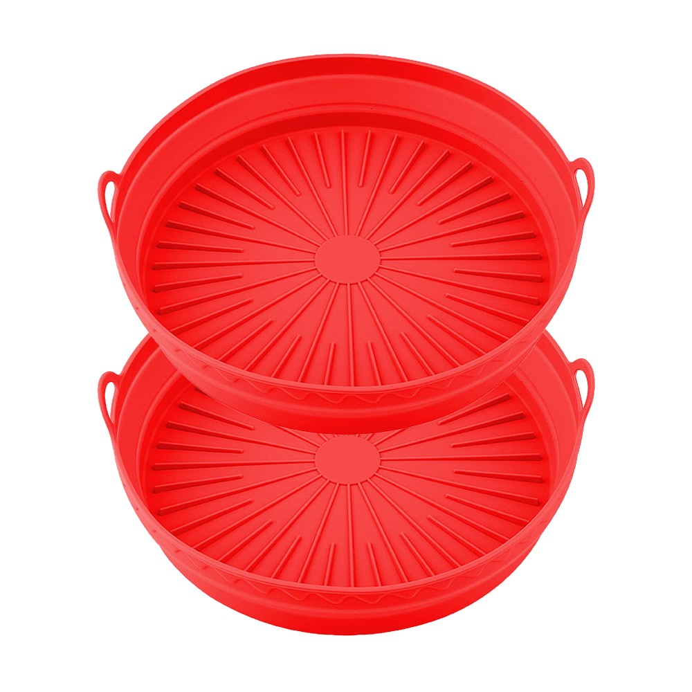 20.5cm Round Foldable Air Fryer Silicone Pot Baking Tray Oven Basket Mat Red