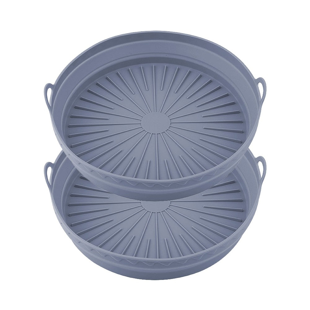 24cm Round Foldable Air Fryer Silicone Pot Baking Tray Oven Basket Mat Grey