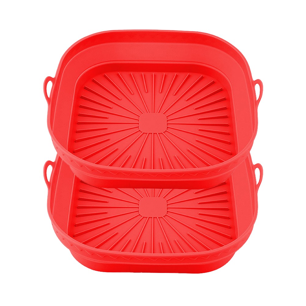 21cm Square Foldable Air Fryer Silicone Pot Baking Tray Oven Basket Mat Red