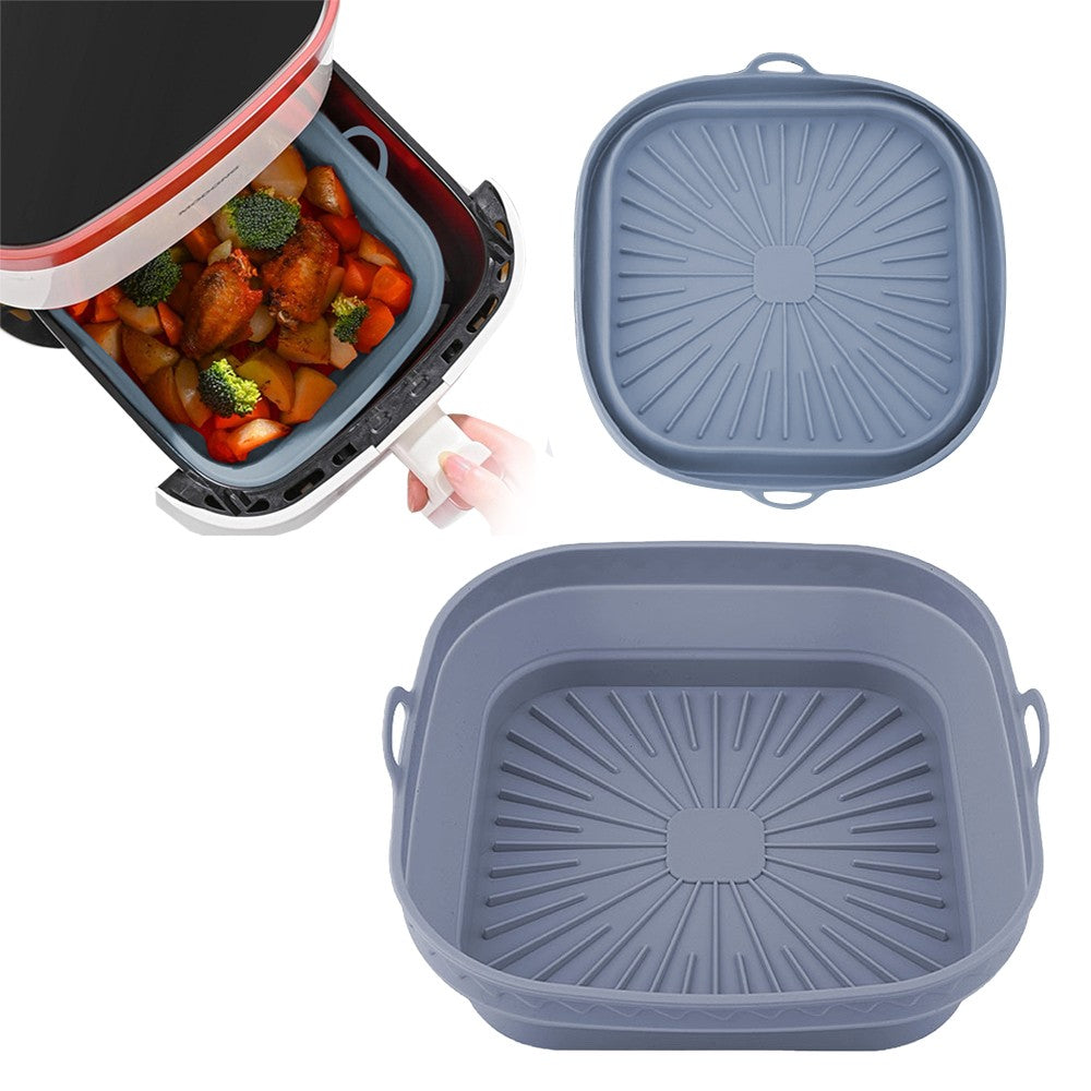 24cm Square Foldable Air Fryer Silicone Pot Baking Tray Oven Basket Mat Grey