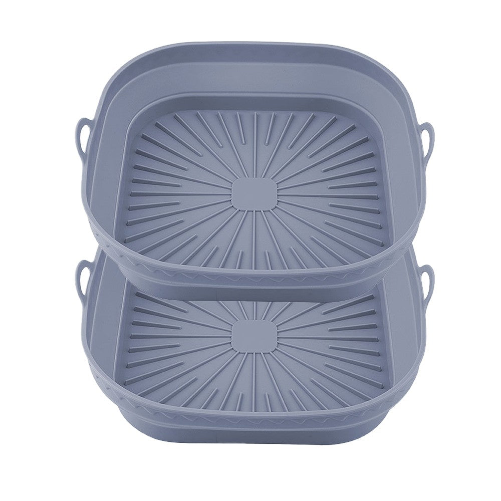 24cm Square Foldable Air Fryer Silicone Pot Baking Tray Oven Basket Mat Grey