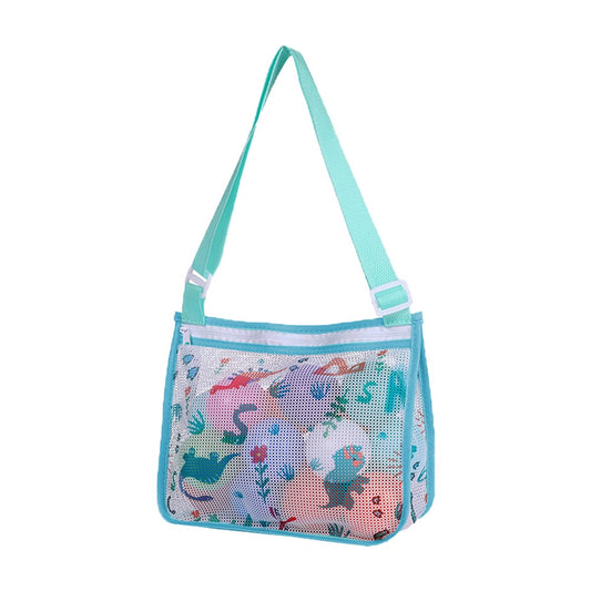 Beach Toy Storage Mesh Bag Kids Shell Collecting Bag with Adjustable Strap Green