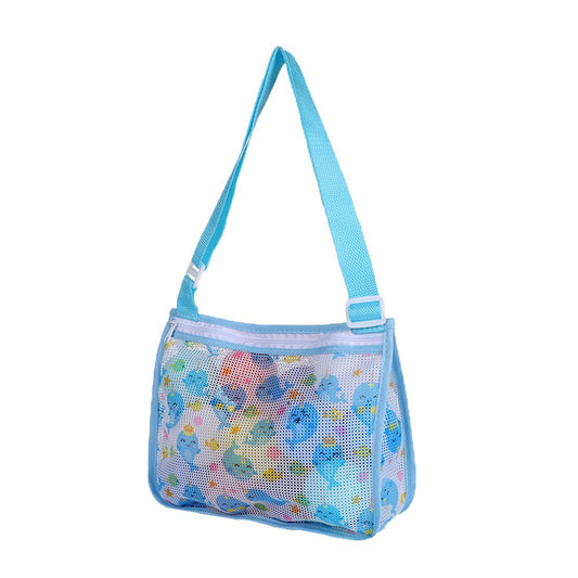 Beach Toy Storage Mesh Bag Kids Shell Collecting Bag with Adjustable Strap Light Blue
