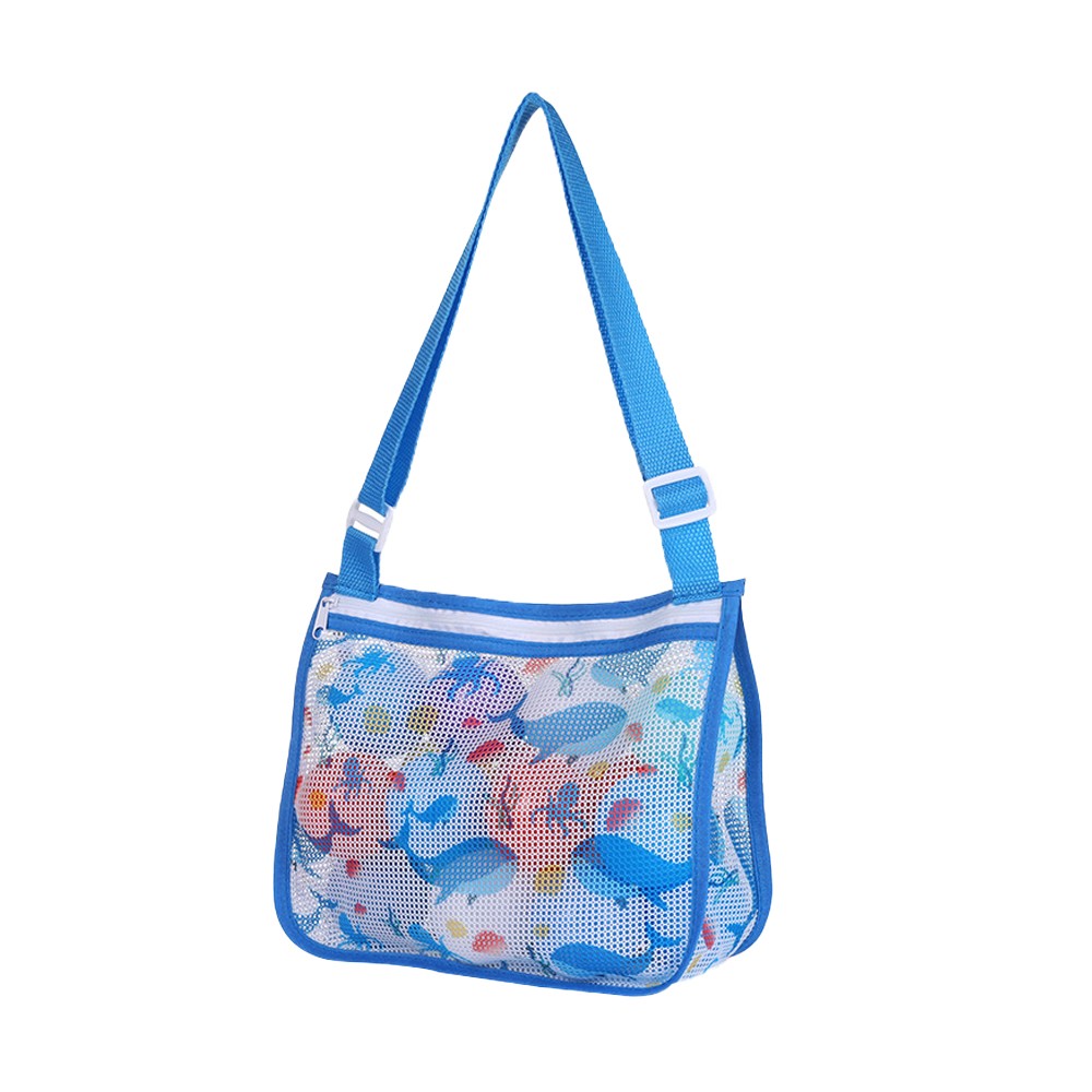 Beach Toy Storage Mesh Bag Kids Shell Collecting Bag with Adjustable Strap Dark Blue