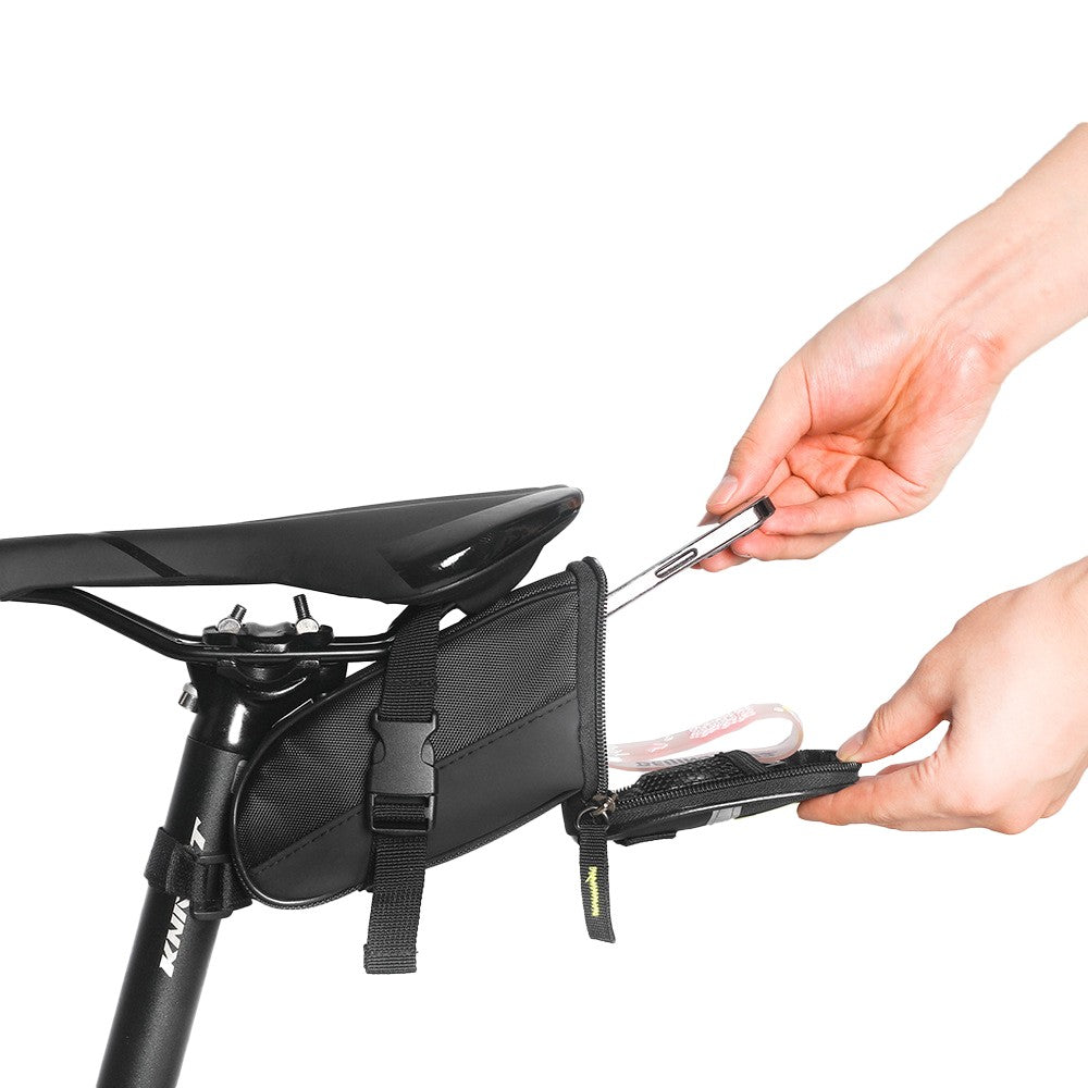 Bike Saddle Bag Bicycle Strap-On Saddle Bag Under Seat Cycling Bag with Reflective Strips Black