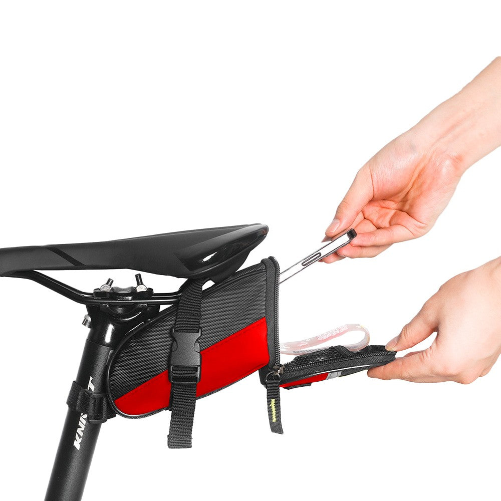 Bike Saddle Bag Bicycle Strap-On Saddle Bag Under Seat Cycling Bag with Reflective Strips Red