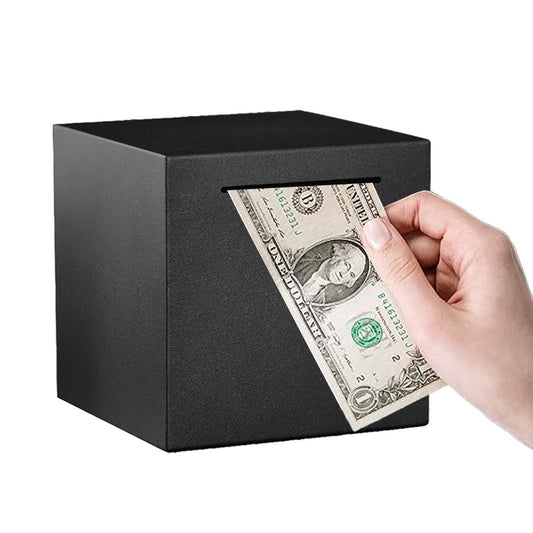 19x19x19cm Stainless Steel Piggy Bank Savings Bank Money Box Coin Jar Black