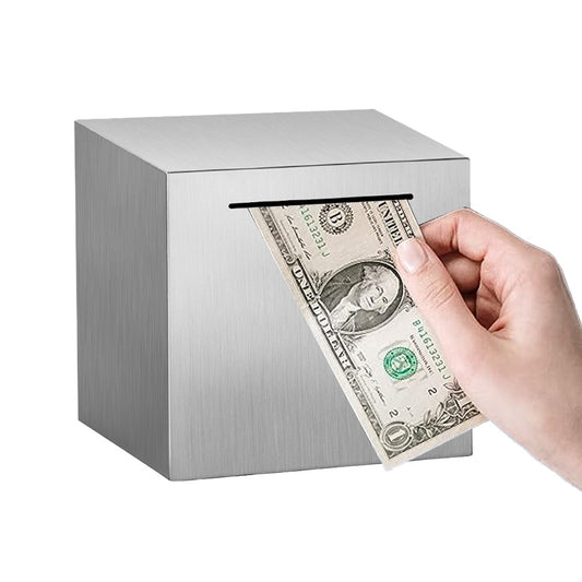 12x12x12cm Stainless Steel Piggy Bank Savings Bank Money Box Coin Jar Silver