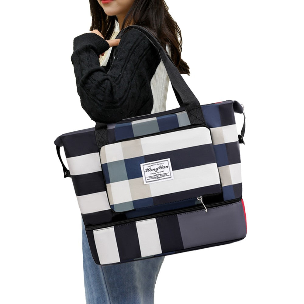 Travel Duffle Bag with Shoe Compartment Foldable Water-resistant Gym Bag Weekender Bag Black