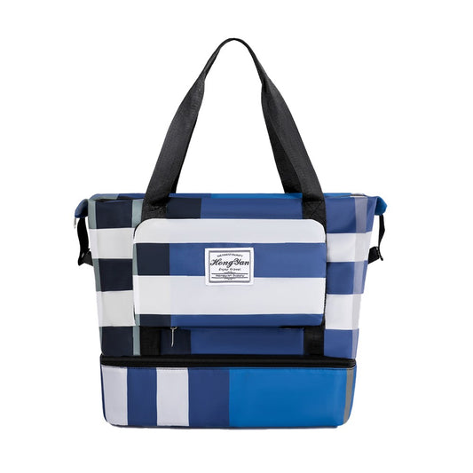 Travel Duffle Bag with Shoe Compartment Foldable Water-resistant Gym Bag Weekender Bag Blue