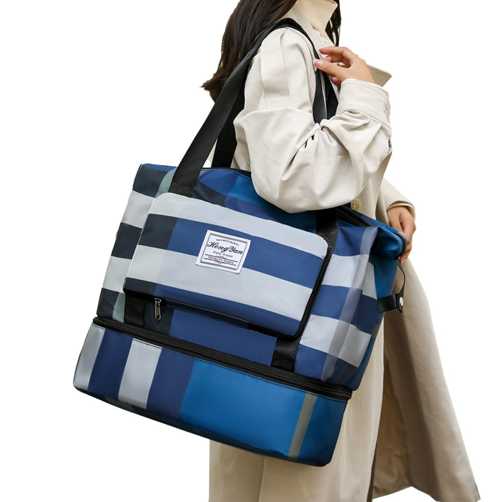 Travel Duffle Bag with Shoe Compartment Foldable Water-resistant Gym Bag Weekender Bag Blue