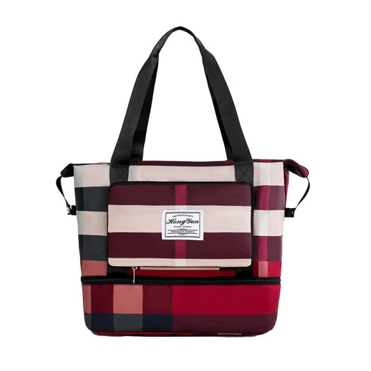 Travel Duffle Bag with Shoe Compartment Foldable Water-resistant Gym Bag Weekender Bag Red