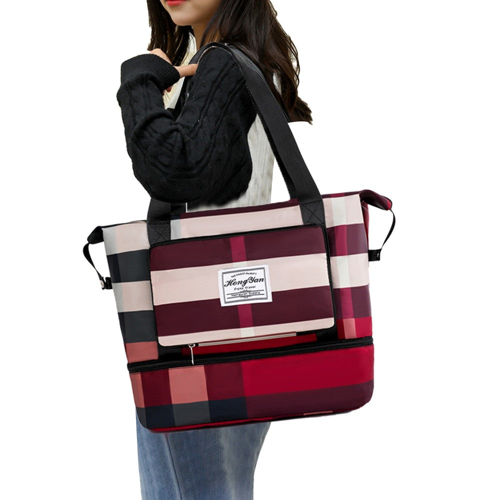 Travel Duffle Bag with Shoe Compartment Foldable Water-resistant Gym Bag Weekender Bag Red