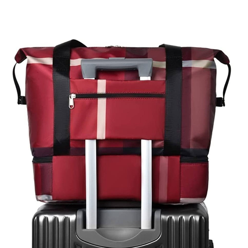 Travel Duffle Bag with Shoe Compartment Foldable Water-resistant Gym Bag Weekender Bag Red