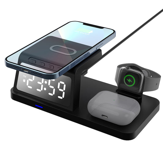 4 in 1 Wireless Charger Charging Station Clock Phone Charger Headphone Charger Watch Charger Black