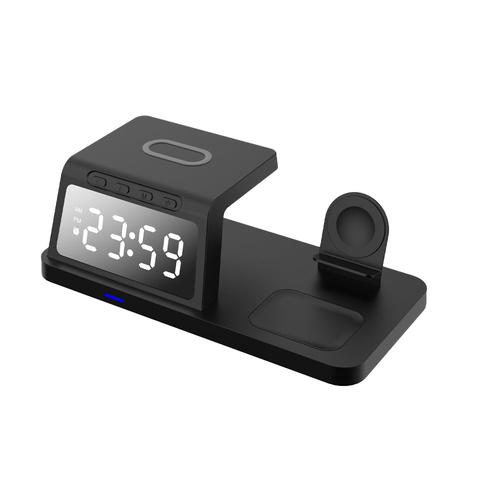 4 in 1 Wireless Charger Charging Station Clock Phone Charger Headphone Charger Watch Charger Black