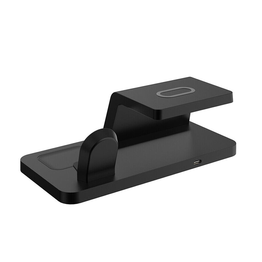 4 in 1 Wireless Charger Charging Station Clock Phone Charger Headphone Charger Watch Charger Black