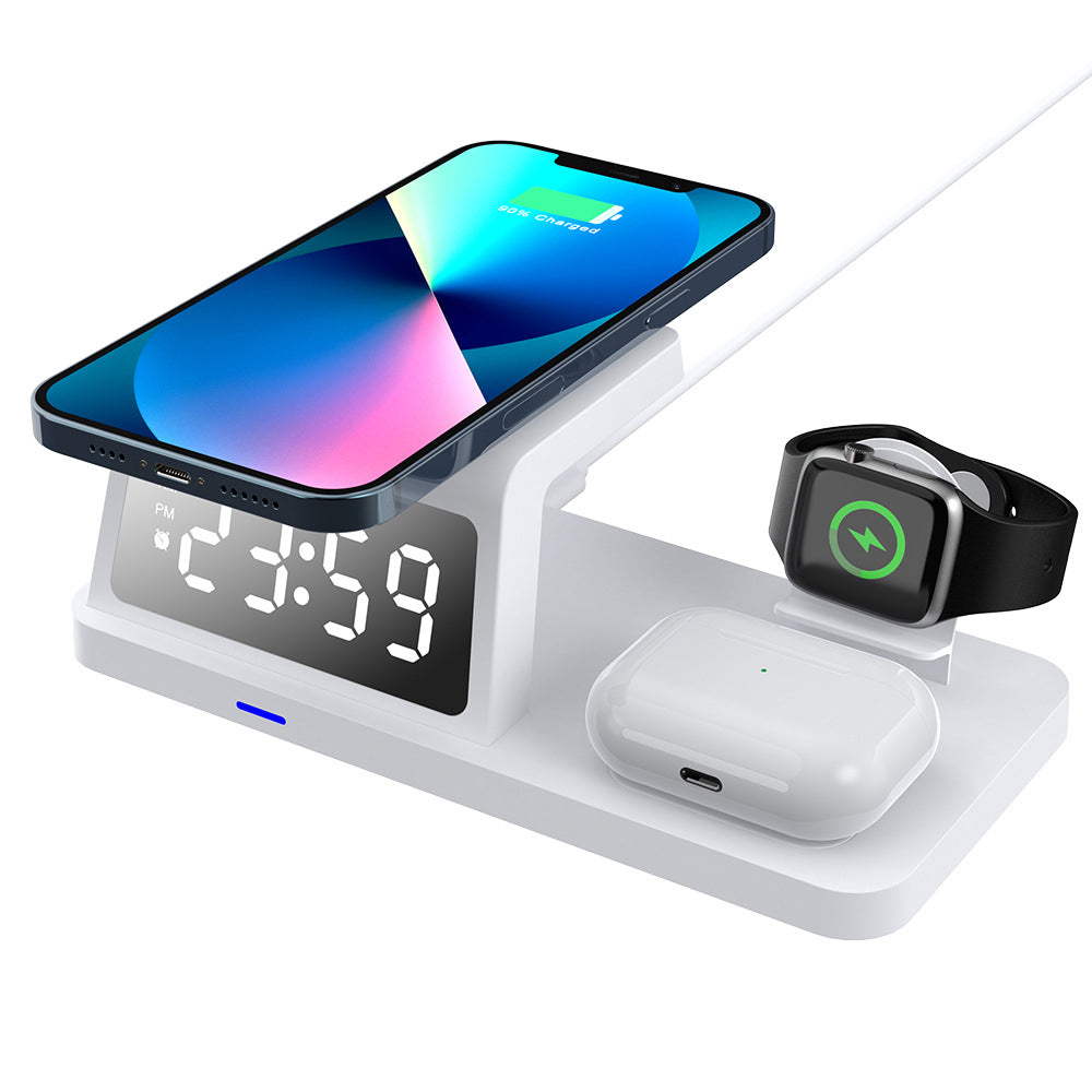 4 in 1 Wireless Charger Charging Station Clock Phone Charger Headphone Charger Watch Charger White