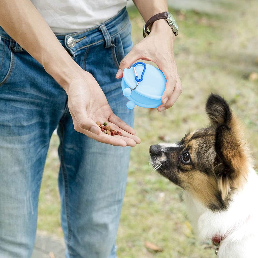 2Pcs Dog Treat Bag with Carabiner Silicone Pet Treat Pouch for Dog Training Pink+Blue
