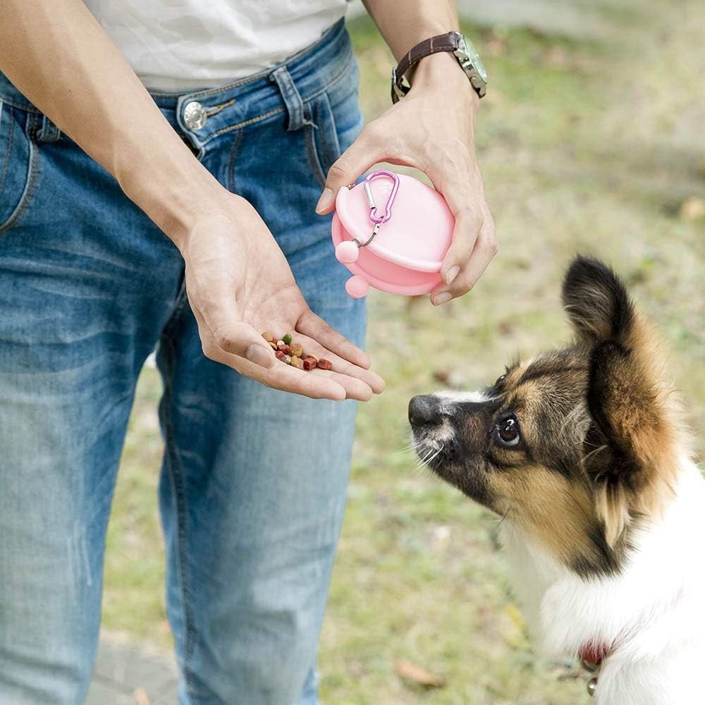 1Pc Dog Treat Bag with Carabiner Silicone Pet Treat Pouch for Dog Training Pink