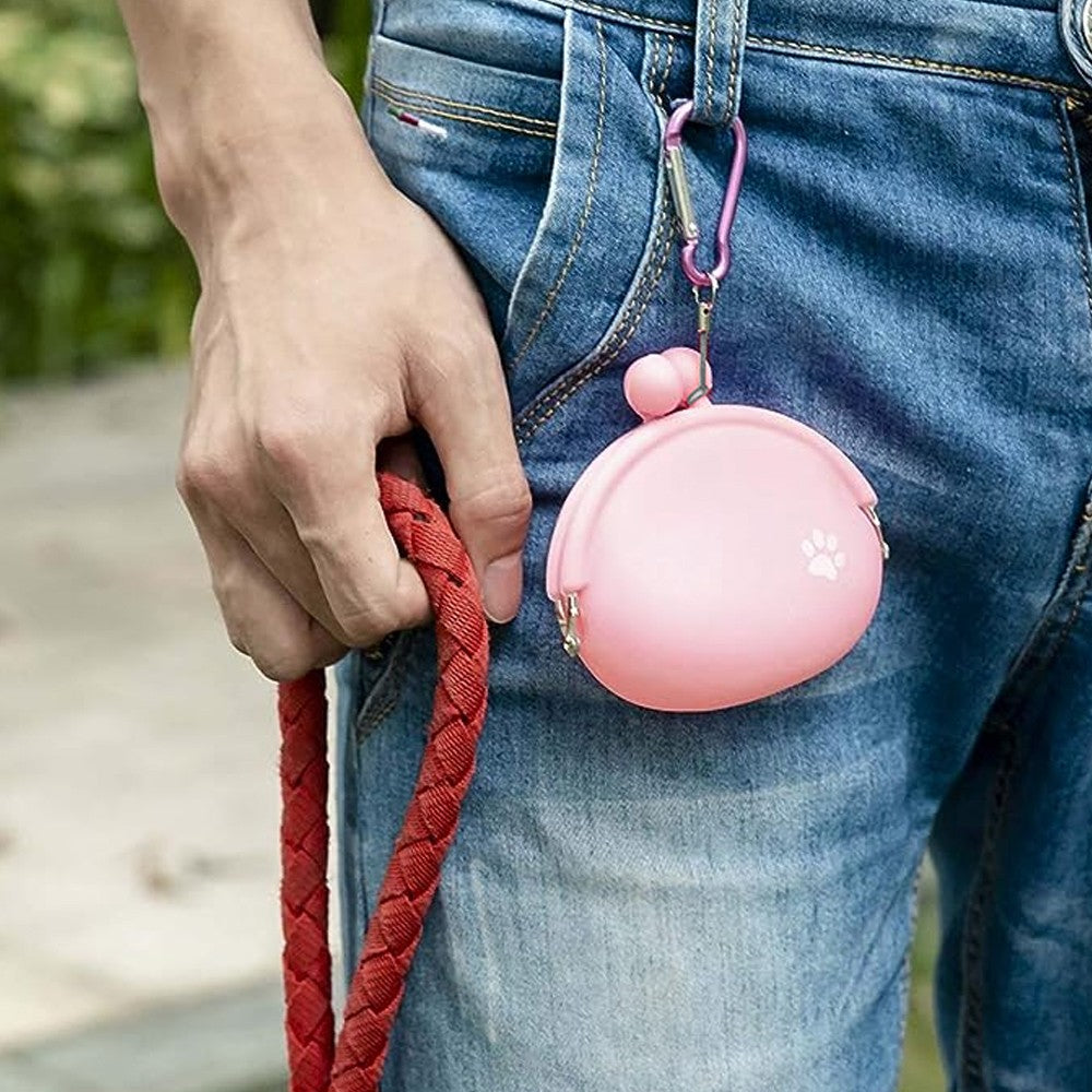 1Pc Dog Treat Bag with Carabiner Silicone Pet Treat Pouch for Dog Training Pink