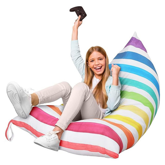 Plush Animal Storage Bag Chair Plush Toys Storage Cover Organizer - Colorful Stripes