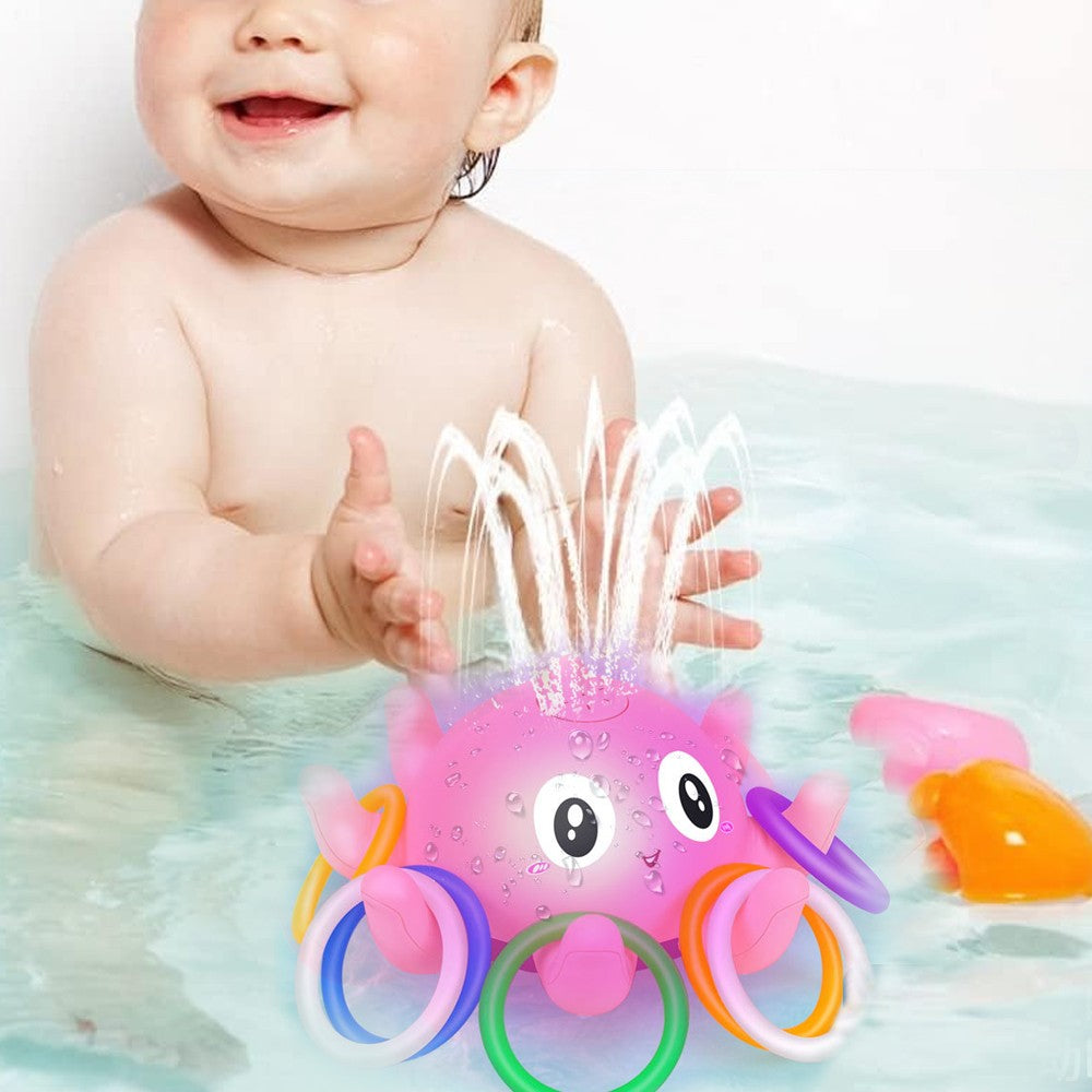 Light Up Octopus Bath Toy Kids Pool Water Toy Battery Powered Octopus Spray Floating Toy - Pink