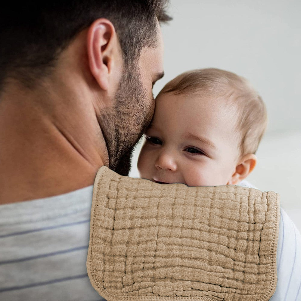 3Pcs 25x50cm 100% Cotton Unisex Baby Burp Cloths - Beige+Dark Grey+Green