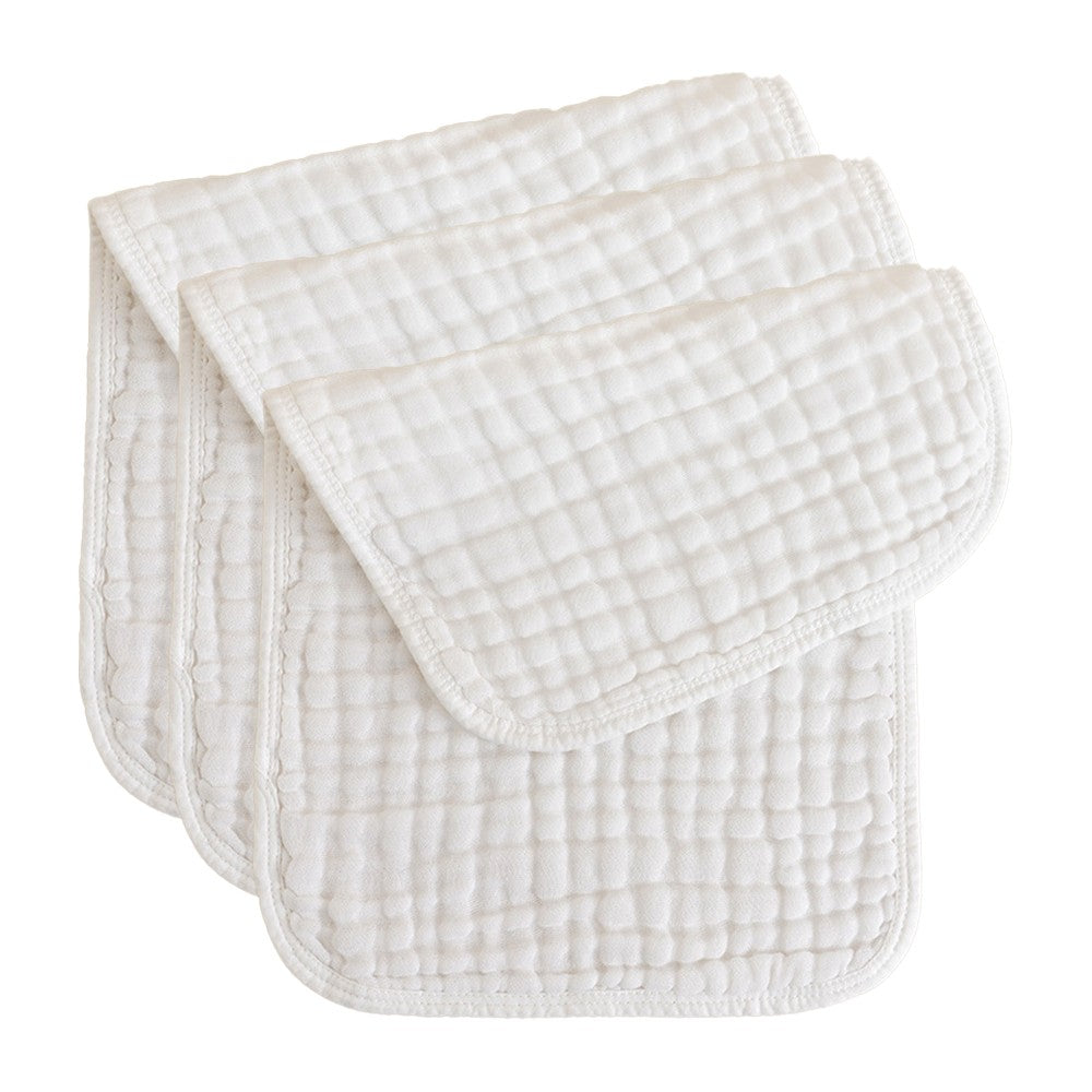 3Pcs 25x50cm 100% Cotton Unisex Baby Burp Cloths White